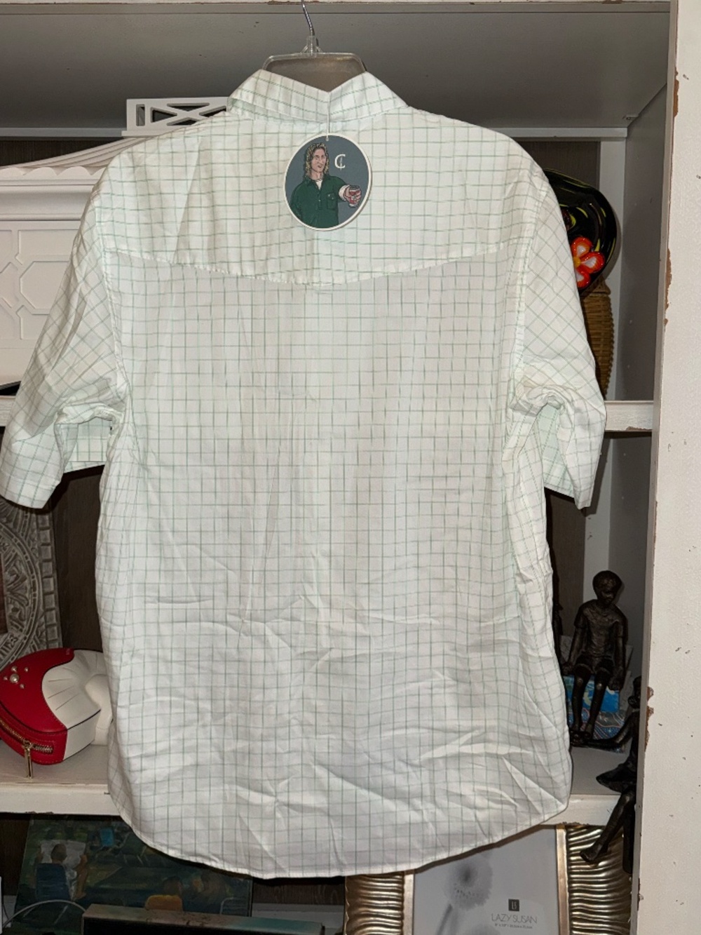 Criquet White Green Check Pearl Snap Short Sleeve Top SZ L NWT Large - Picture 7 of 7